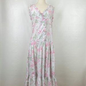Vintage Victoria Secret Dress Medium Cotton Gold Label Pink Roses Midi Boho